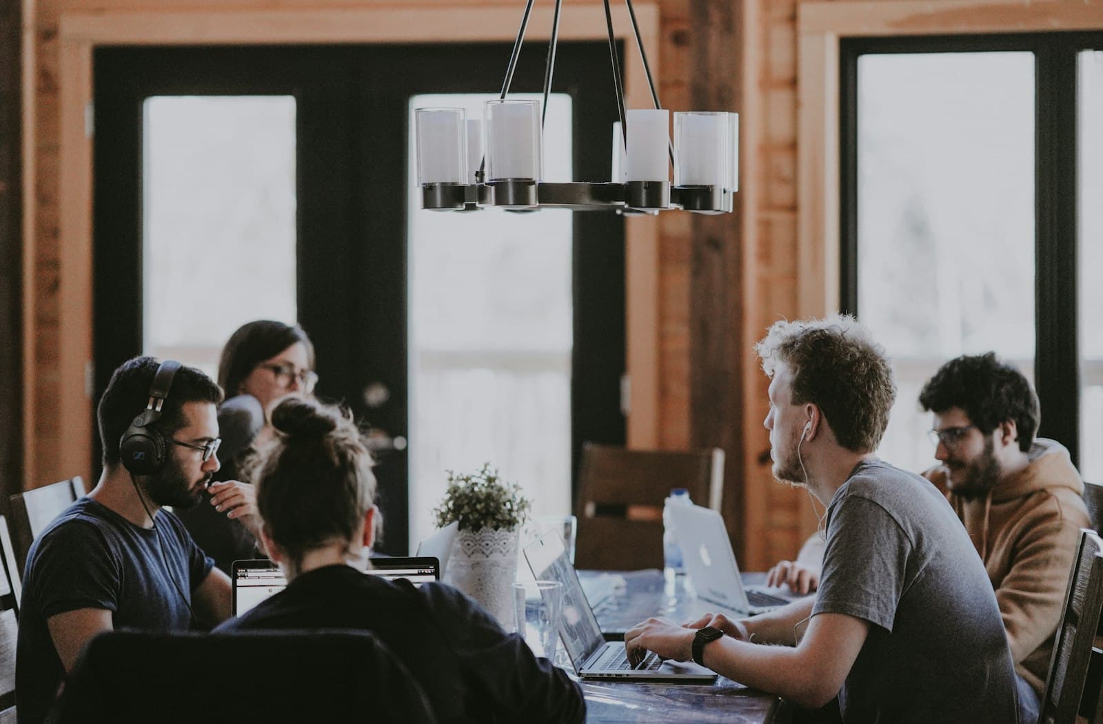 Team members in a focused collaborative work session
